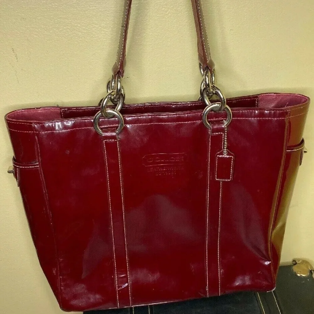 Coach F12838 Burgundy Red Wine Patent Leather Tote